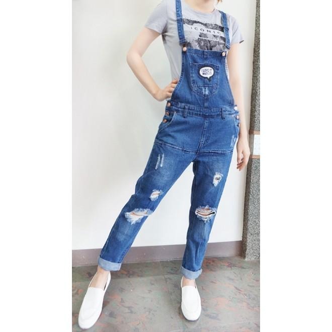 S~XL👏👏👏韓版大口袋美背膝破洞挺版吊帶長褲 .N9.301-細節圖3