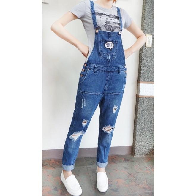 S~XL👏👏👏韓版大口袋美背膝破洞挺版吊帶長褲 .N9.301-細節圖4