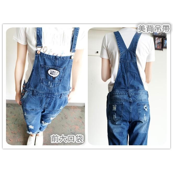 S~XL👏👏👏韓版大口袋美背膝破洞挺版吊帶長褲 .N9.301-細節圖6