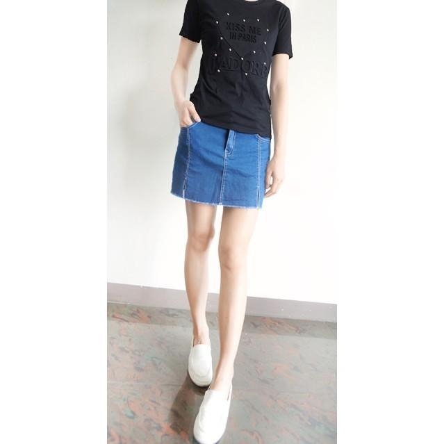 ☁薄彈褲裙☁S~L超拉彈力裙擺倒V剪裁質感素薄丹寧牛仔褲裙女裝#.N7.250-細節圖3