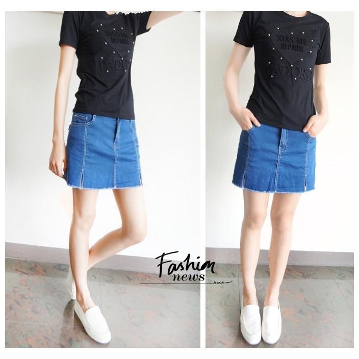 ☁薄彈褲裙☁S~L超拉彈力裙擺倒V剪裁質感素薄丹寧牛仔褲裙女裝#.N7.250-細節圖4