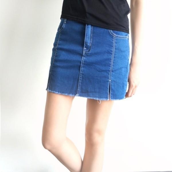 ☁薄彈褲裙☁S~L超拉彈力裙擺倒V剪裁質感素薄丹寧牛仔褲裙女裝#.N7.250-細節圖5