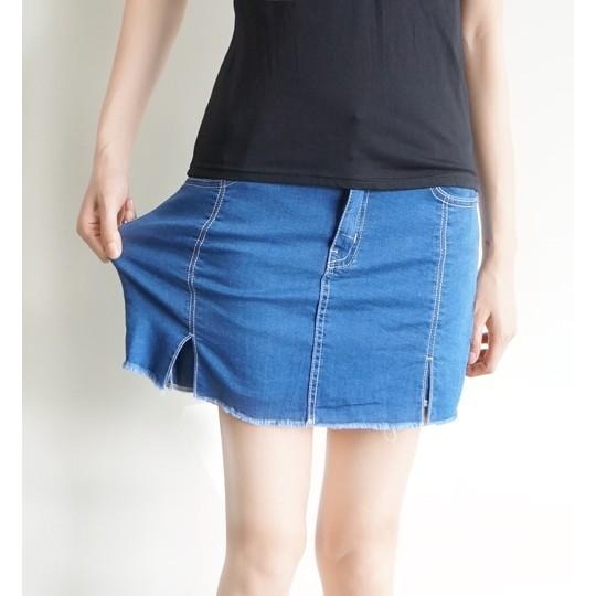 ☁薄彈褲裙☁S~L超拉彈力裙擺倒V剪裁質感素薄丹寧牛仔褲裙女裝#.N7.250-細節圖6