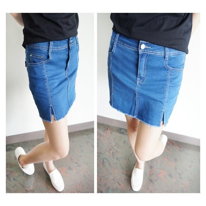 ☁薄彈褲裙☁S~L超拉彈力裙擺倒V剪裁質感素薄丹寧牛仔褲裙女裝#.N7.250-細節圖7