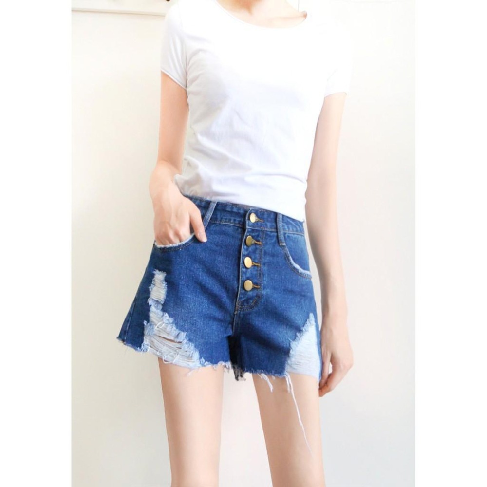 S~XL排釦高腰刷破A字牛仔短褲 女裝#.Z3.619-細節圖4