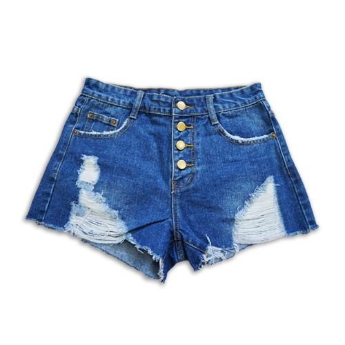 S~XL排釦高腰刷破A字牛仔短褲 女裝#.Z3.619-細節圖7