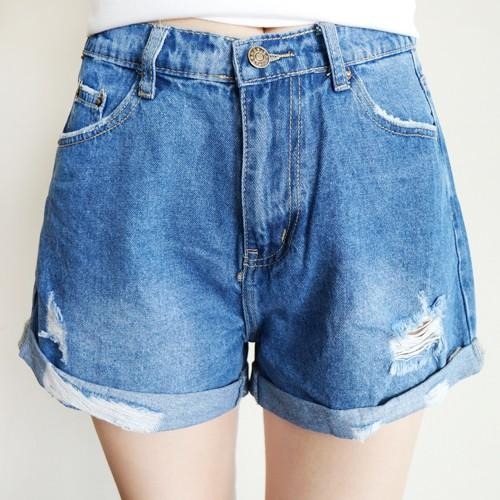 S~XL前鈕扣後鬆緊 復古皮帶刷破短褲 女裝#.Z9.602-細節圖5