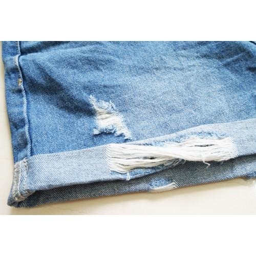 S~XL前鈕扣後鬆緊 復古皮帶刷破短褲 女裝#.Z9.602-細節圖8