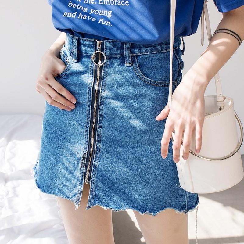 S~XL造型拉鍊金屬環A字裙 顯瘦牛仔褲裙女裝#.Z9.676-細節圖6