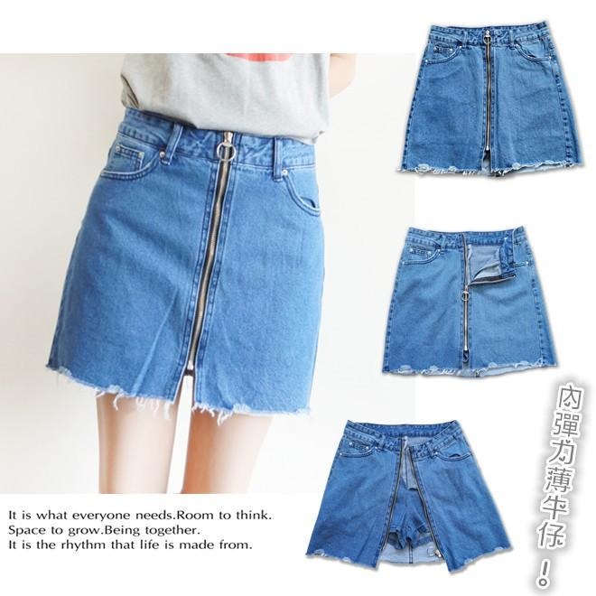 S~XL造型拉鍊金屬環A字裙 顯瘦牛仔褲裙女裝#.Z9.676-細節圖8
