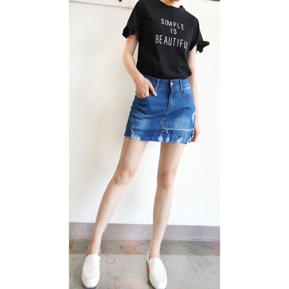 S~L不規則剪裁 歐美風個性時尚牛仔褲裙女裝#.Z6.553-細節圖2