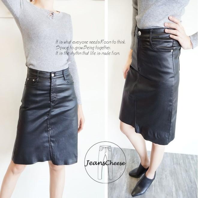 皮裙 氣質小香風 刷毛皮裙  A字裙 不規則剪裁  超拉彈 鬆緊帶拉鍊褲頭 前後口袋 女裝#.Z7.320-細節圖3