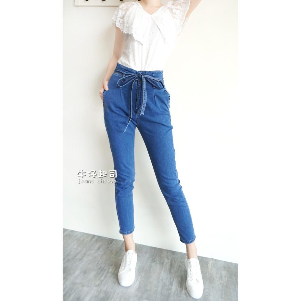 高腰氣質綁帶🎀 超彈.顯瘦抓摺.韓妞必備.AB褲.老爺褲.牛仔長褲女裝#.O3.8930-細節圖3