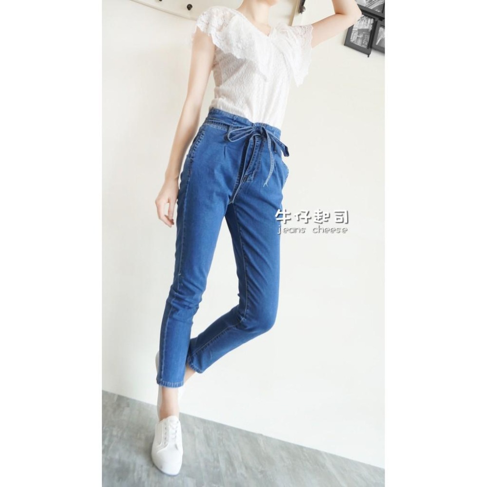 高腰氣質綁帶🎀 超彈.顯瘦抓摺.韓妞必備.AB褲.老爺褲.牛仔長褲女裝#.O3.8930-細節圖5