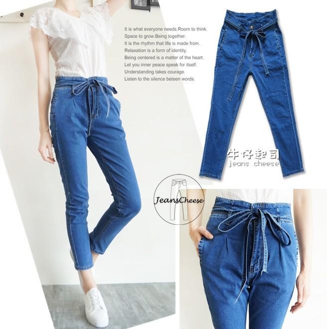 高腰氣質綁帶🎀 超彈.顯瘦抓摺.韓妞必備.AB褲.老爺褲.牛仔長褲女裝#.O3.8930-細節圖7