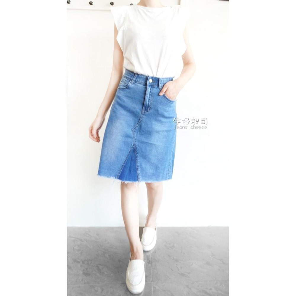 超激瘦🎉韓妞氣質款.百搭簡約超彈高腰.拉鏈 內鬆緊牛仔裙.A字裙長裙.短裙.及膝裙 女裝#.O7.3374-細節圖3