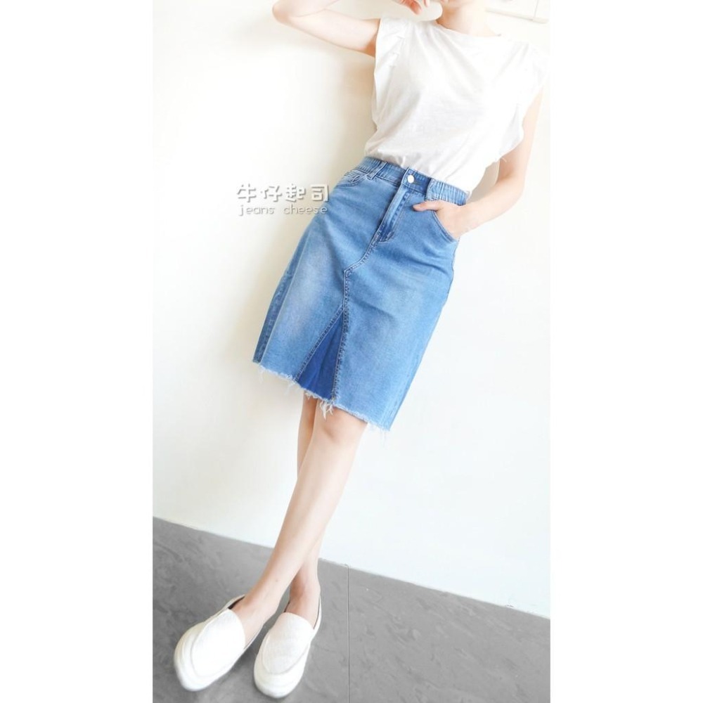 超激瘦🎉韓妞氣質款.百搭簡約超彈高腰.拉鏈 內鬆緊牛仔裙.A字裙長裙.短裙.及膝裙 女裝#.O7.3374-細節圖4