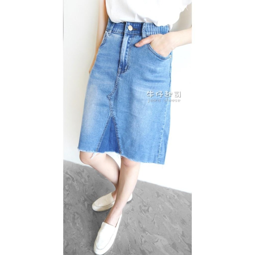 超激瘦🎉韓妞氣質款.百搭簡約超彈高腰.拉鏈 內鬆緊牛仔裙.A字裙長裙.短裙.及膝裙 女裝#.O7.3374-細節圖5