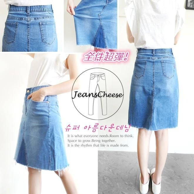 超激瘦🎉韓妞氣質款.百搭簡約超彈高腰.拉鏈 內鬆緊牛仔裙.A字裙長裙.短裙.及膝裙 女裝#.O7.3374-細節圖7