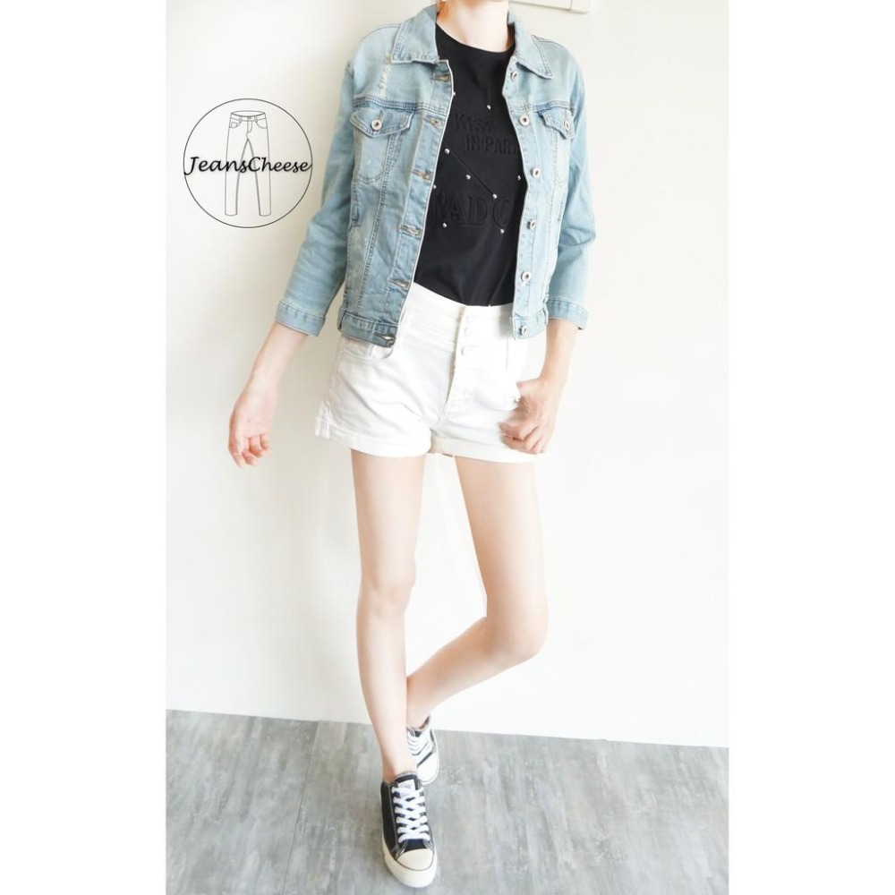 M~XL復古刷色丹寧 小噴漆 七分袖 牛仔外套 修身顯瘦 丹寧牛仔外套女裝#O9.1691-細節圖2