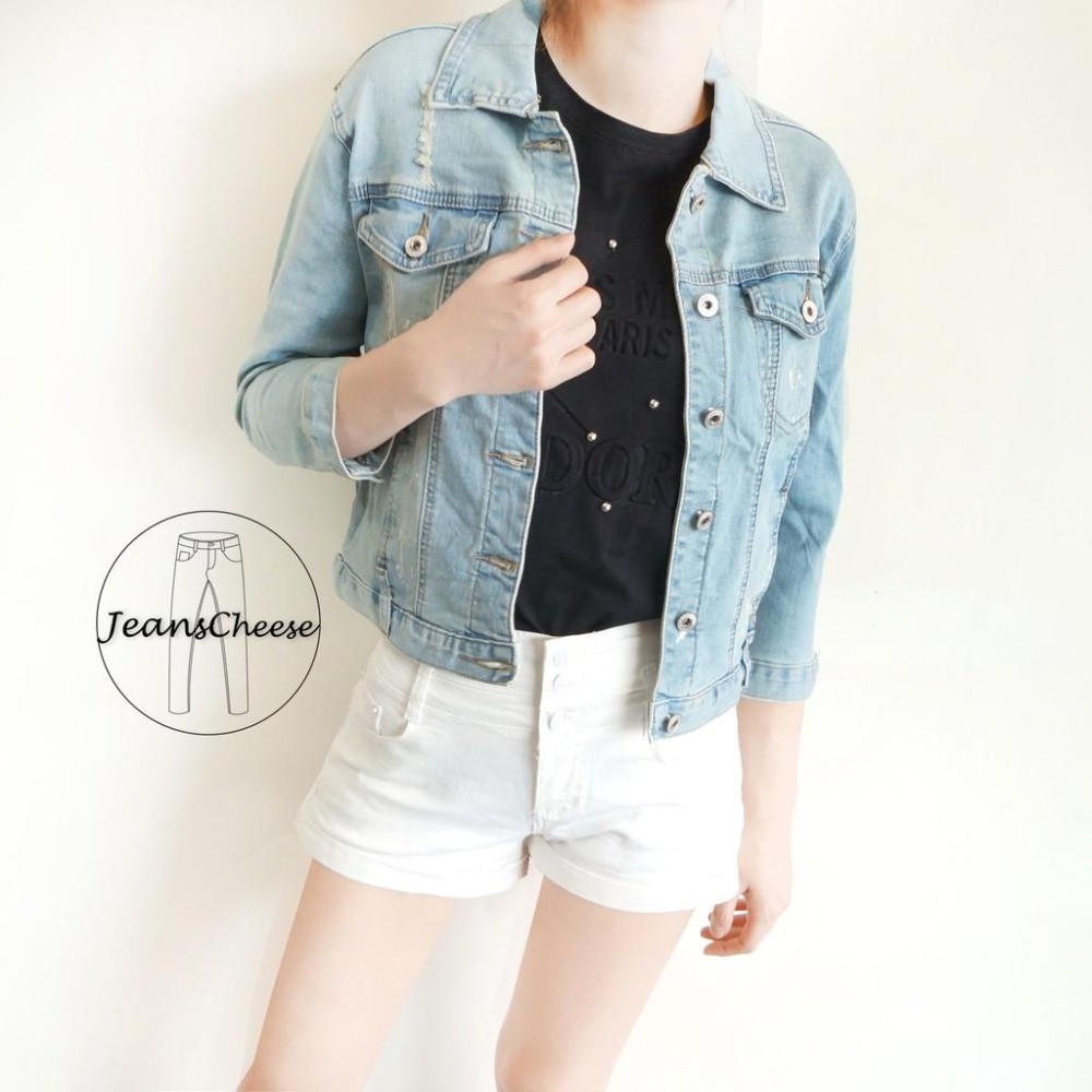 M~XL復古刷色丹寧 小噴漆 七分袖 牛仔外套 修身顯瘦 丹寧牛仔外套女裝#O9.1691-細節圖3