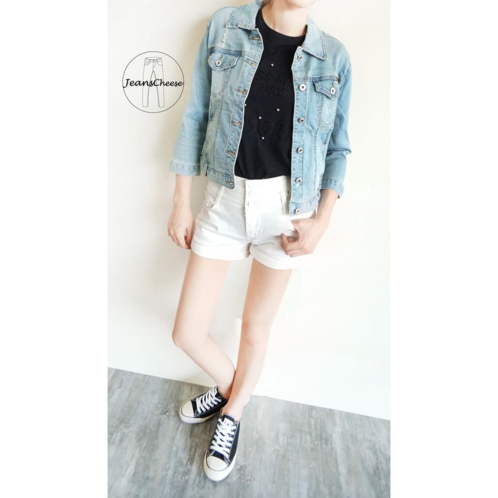 M~XL復古刷色丹寧 小噴漆 七分袖 牛仔外套 修身顯瘦 丹寧牛仔外套女裝#O9.1691-細節圖4