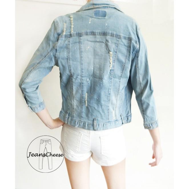 M~XL復古刷色丹寧 小噴漆 七分袖 牛仔外套 修身顯瘦 丹寧牛仔外套女裝#O9.1691-細節圖8