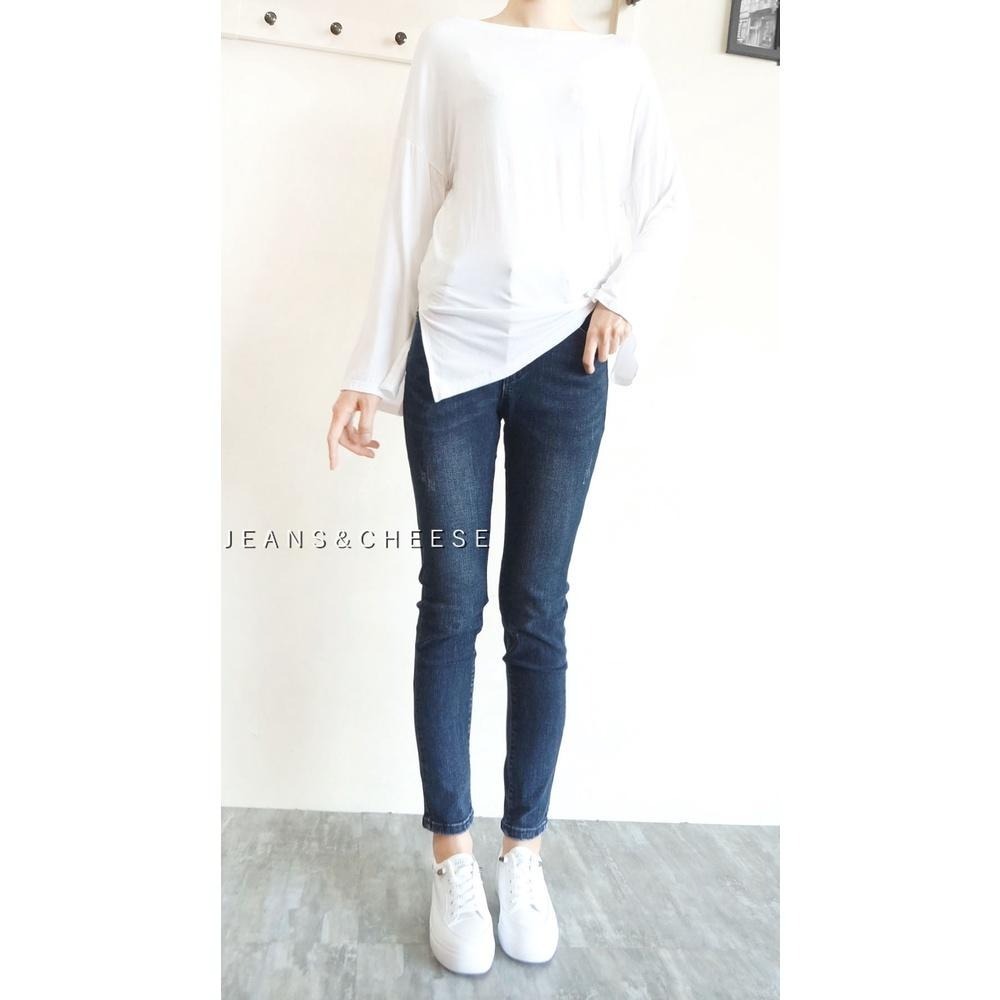 S~2L歐美風.顯瘦修身彈力石磨感.復古低調深藍水洗丹寧九分.女 牛仔褲.牛仔長褲. 長褲.九分褲.褲子W4.7743-細節圖2