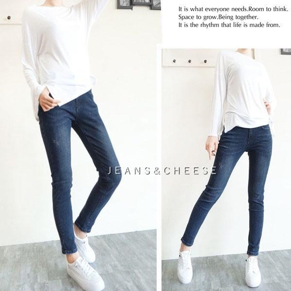 S~2L歐美風.顯瘦修身彈力石磨感.復古低調深藍水洗丹寧九分.女 牛仔褲.牛仔長褲. 長褲.九分褲.褲子W4.7743-細節圖7