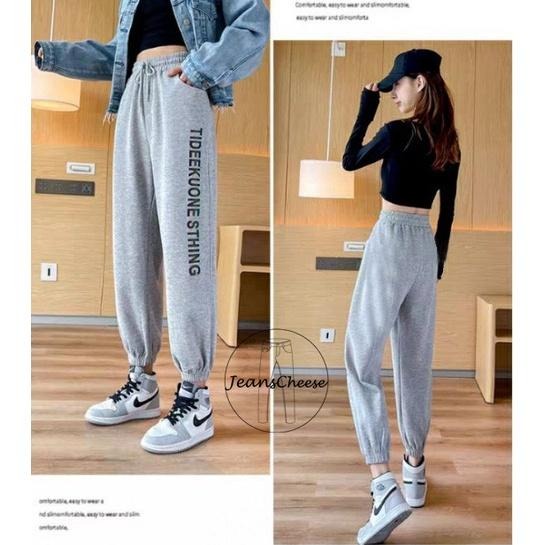 韓系.漸層變色英字.高腰顯瘦.鬆緊帶抽繩.休閒褲.縮口褲.束口褲.休閒長褲運動褲女生長褲工裝褲工作褲#.W9.8099-細節圖2