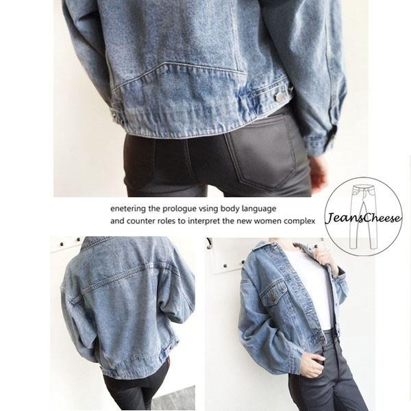 歐美風 復古風 挺版水洗丹寧 寬鬆 寬袖 牛仔外套 造型口袋 修飾縮擺側釦設計 夾克 外套 女 休閒外套 W9.0099-細節圖7