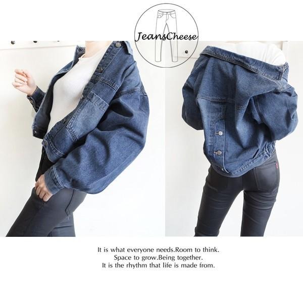 歐美風✨前後排釦.落肩.蝙蝠袖.前後排釦.牛仔外套.顯瘦刷白.寬鬆.短版外套.泡泡袖.寬袖上衣.夾克#.T9.0098-細節圖5