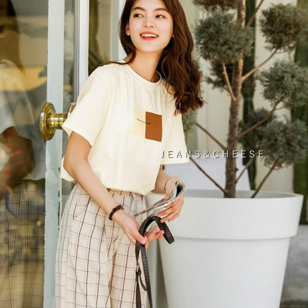 韓系顯瘦 簡約 百搭 T恤女 多巴胺 穿搭 短袖T恤 女生 大學T 寬鬆 T恤 ins 學院風 圓領 短袖 女生衣著-細節圖6