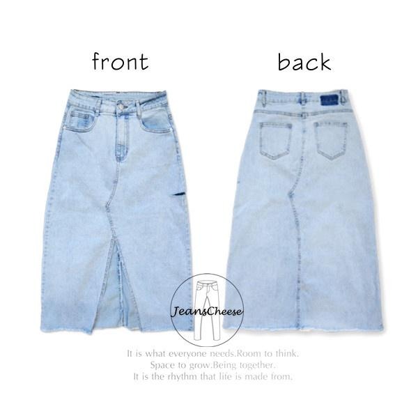 高腰.顯瘦.前開衩.牛仔裙.A字長裙.水洗.牛仔長裙.超彈力割破 長裙過膝裙 .韓系 A字裙.下擺抓鬚#.T7.347-細節圖8