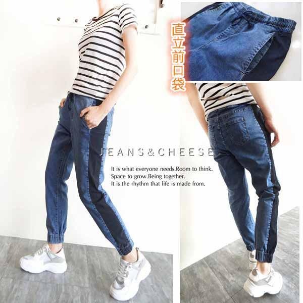 日系 顯瘦 休閒 超彈力 鬆緊帶 綁繩 束口褲 縮口褲  休閒長褲 牛仔長褲 寬鬆 長褲女 #.T3.8938-細節圖2