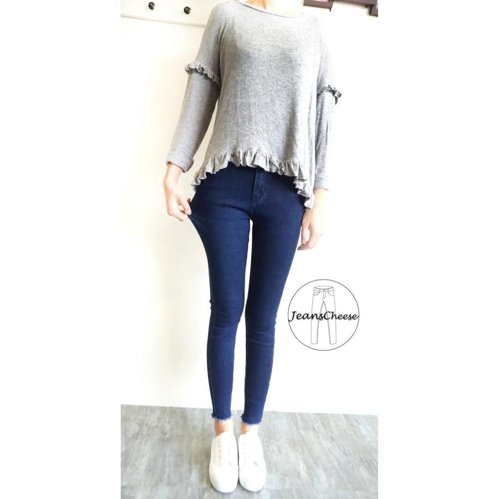 顯瘦 簡約 素面牛仔長褲 褲管小抓鬚 瘦腿必備 窄管褲 丹寧牛仔 #O3.9234-細節圖2