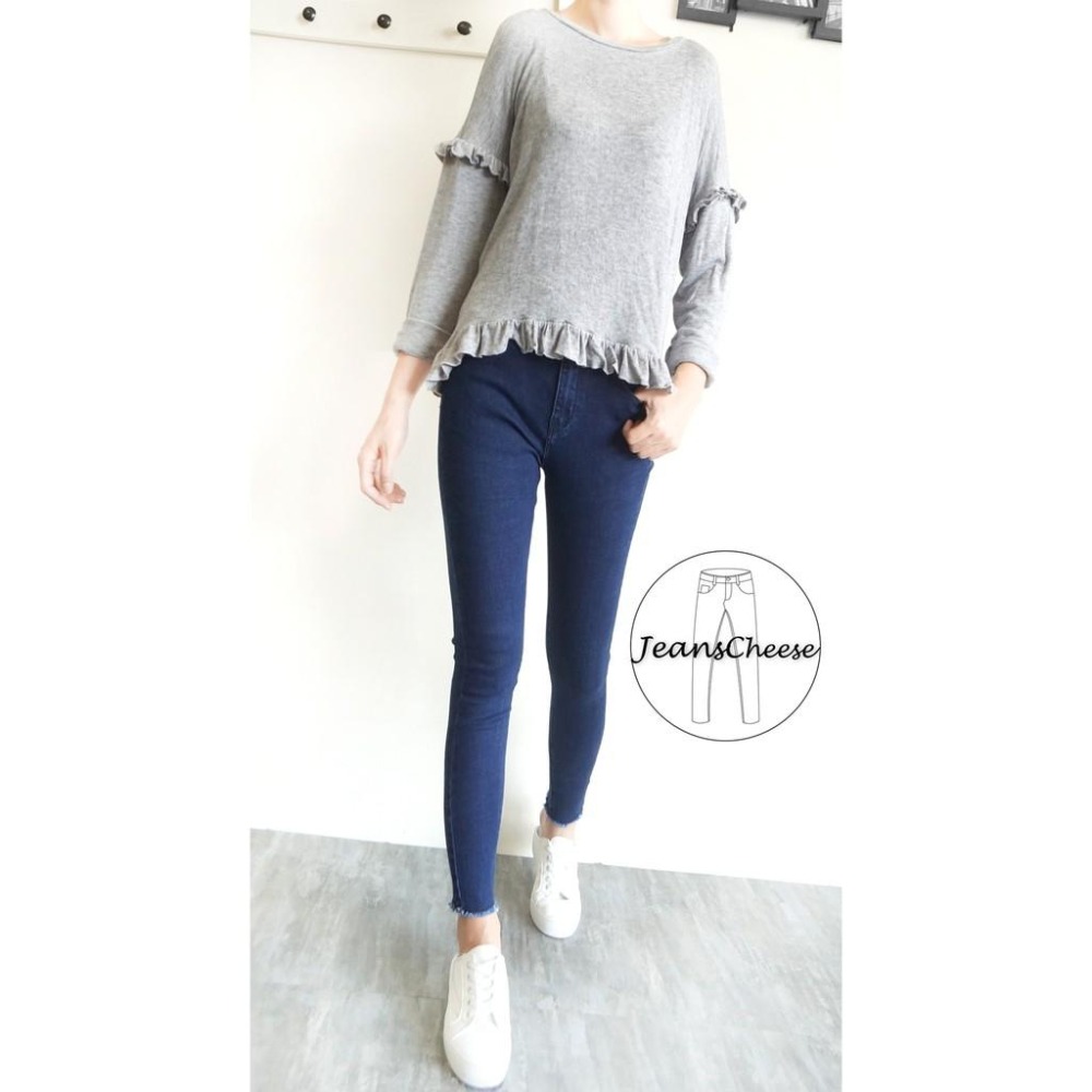 顯瘦 簡約 素面牛仔長褲 褲管小抓鬚 瘦腿必備 窄管褲 丹寧牛仔 #O3.9234-細節圖4