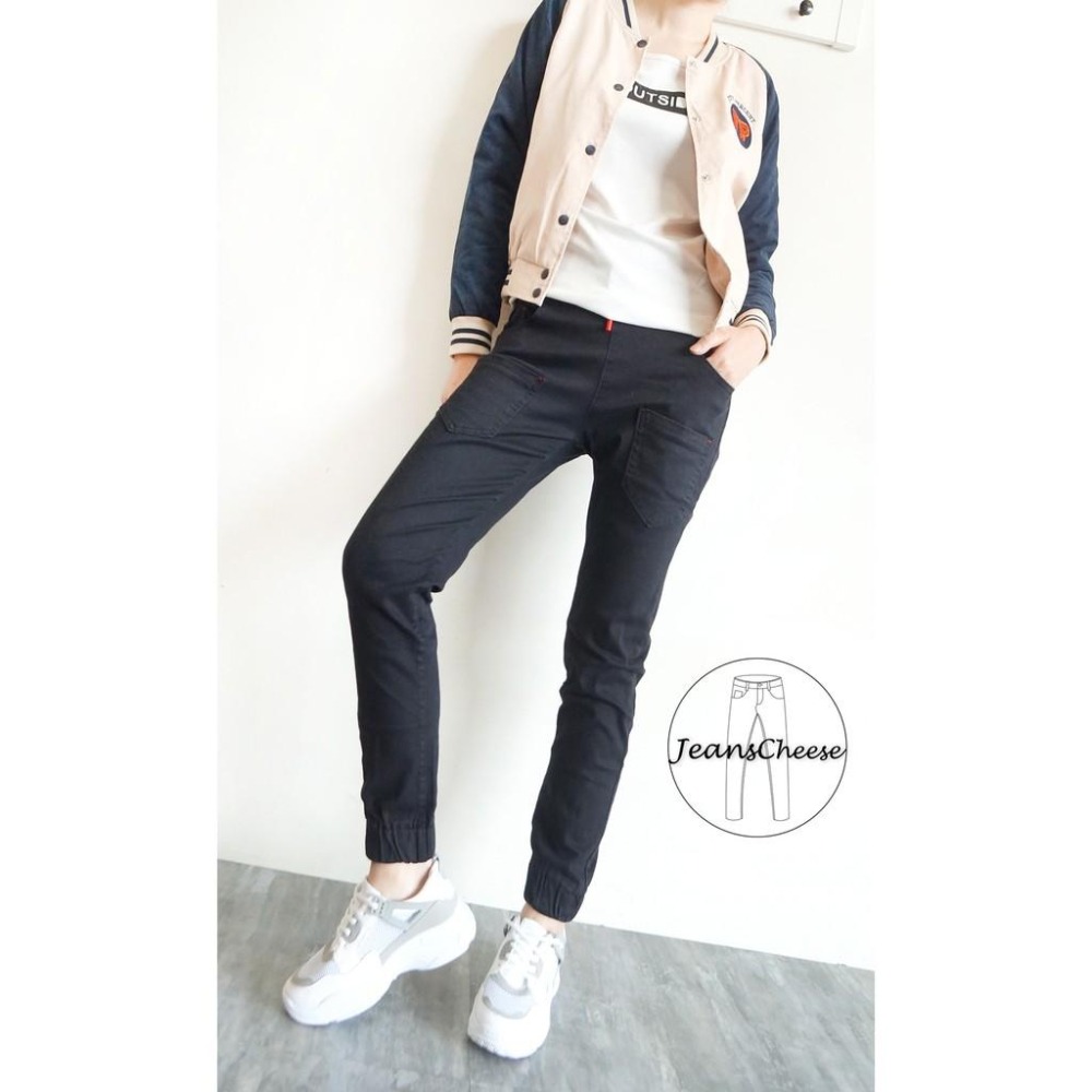 熱銷款🎉M~2L顯瘦 簡約挺版 直腿 素黑 縮口褲 束口褲 多口袋 鬆緊帶 長褲 休閒長褲 休閒褲 #.T5.7155-細節圖2