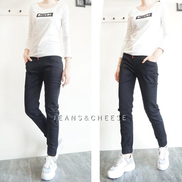 熱銷款🎉M~2L顯瘦 簡約挺版 直腿 素黑 縮口褲 束口褲 多口袋 鬆緊帶 長褲 休閒長褲 休閒褲 #.T5.7155-細節圖5