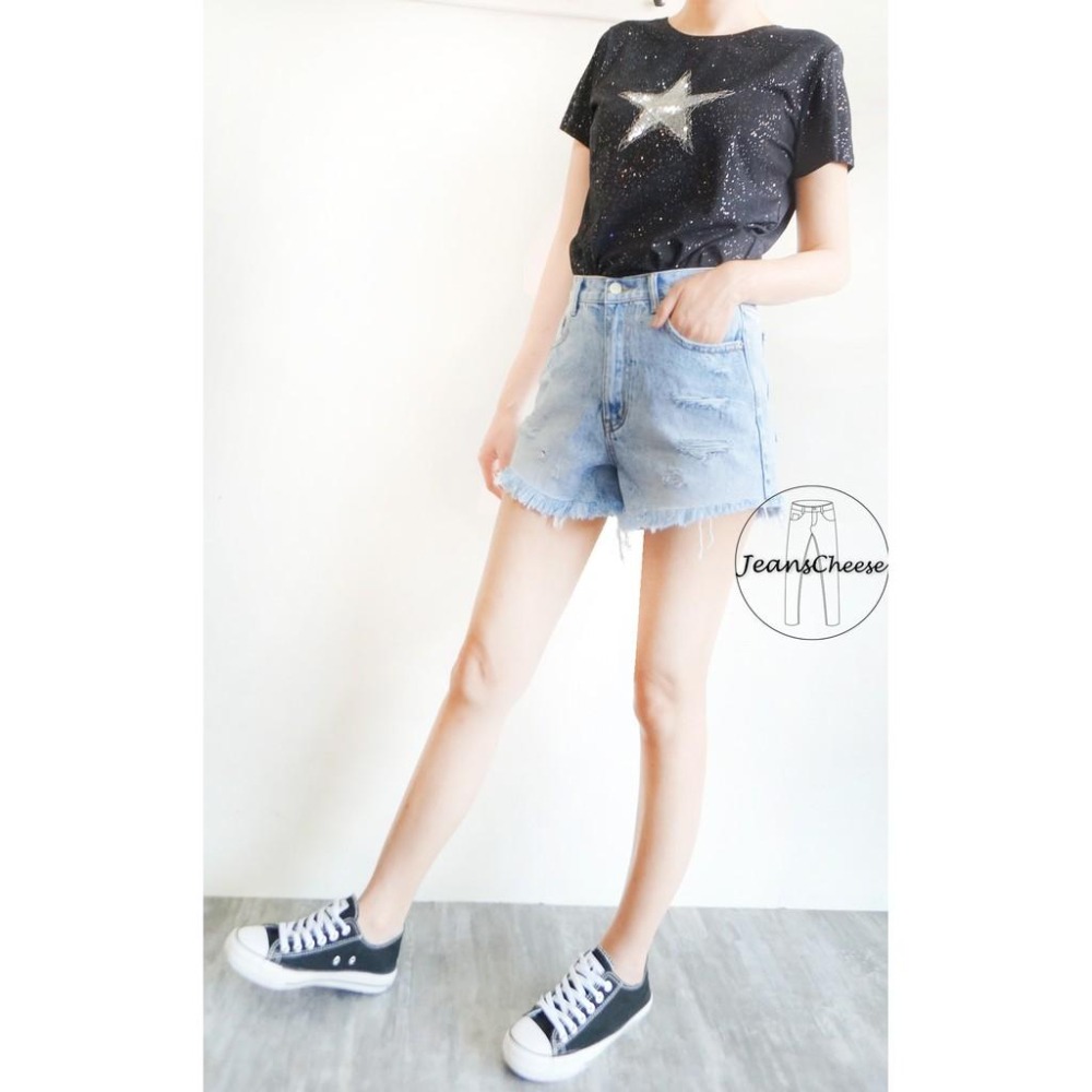 歐美復古高腰挺版 顯瘦提臀 刷白牛仔短褲  個性刷破 抓鬚 牛仔褲 AA風 熱褲 休閒短褲 高腰短褲 #.T5.5559-細節圖2