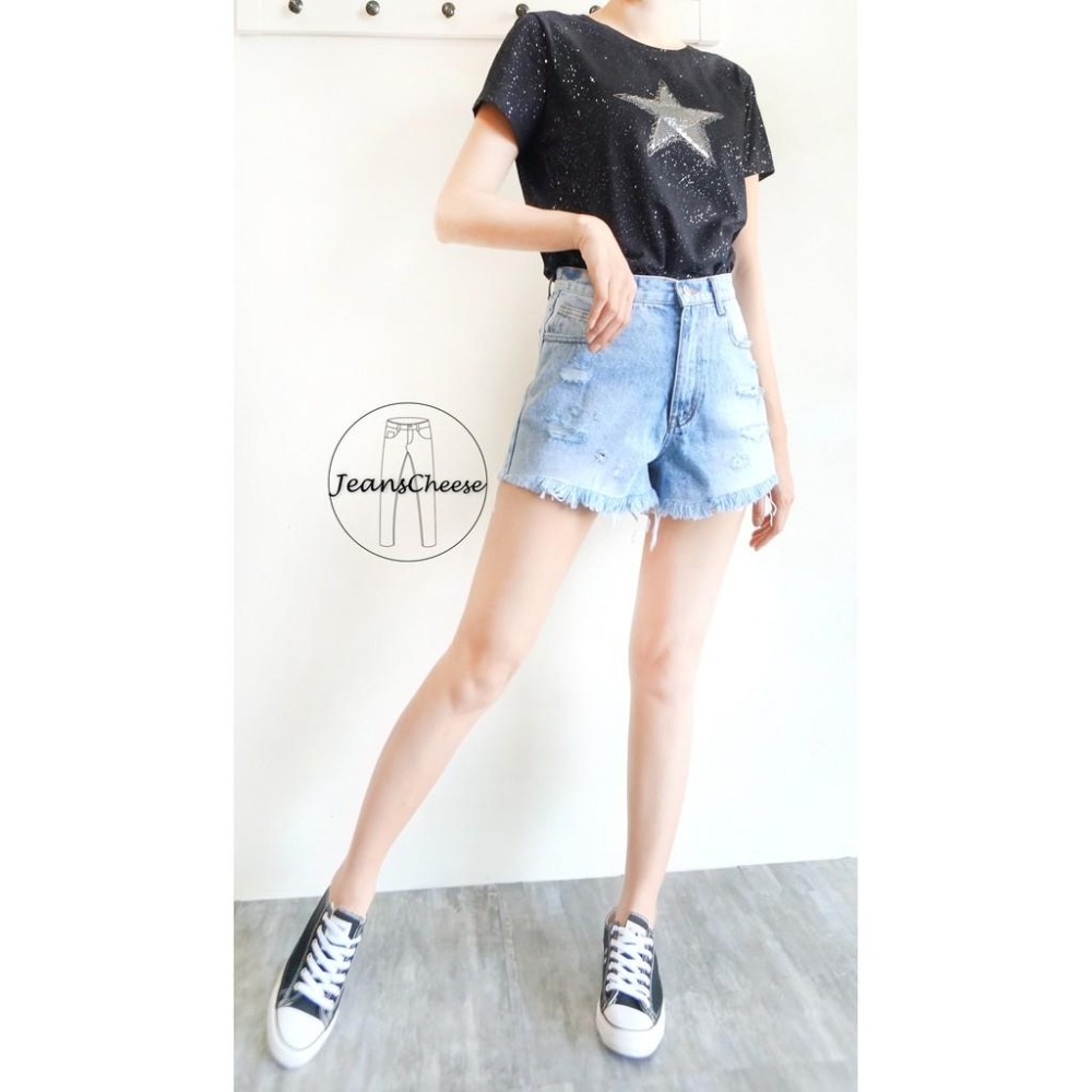 歐美復古高腰挺版 顯瘦提臀 刷白牛仔短褲  個性刷破 抓鬚 牛仔褲 AA風 熱褲 休閒短褲 高腰短褲 #.T5.5559-細節圖3