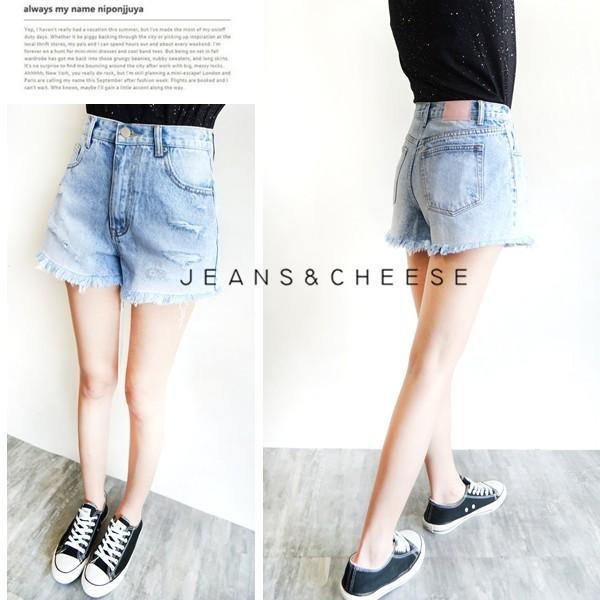 歐美復古高腰挺版 顯瘦提臀 刷白牛仔短褲  個性刷破 抓鬚 牛仔褲 AA風 熱褲 休閒短褲 高腰短褲 #.T5.5559-細節圖4