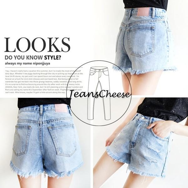 歐美復古高腰挺版 顯瘦提臀 刷白牛仔短褲  個性刷破 抓鬚 牛仔褲 AA風 熱褲 休閒短褲 高腰短褲 #.T5.5559-細節圖7