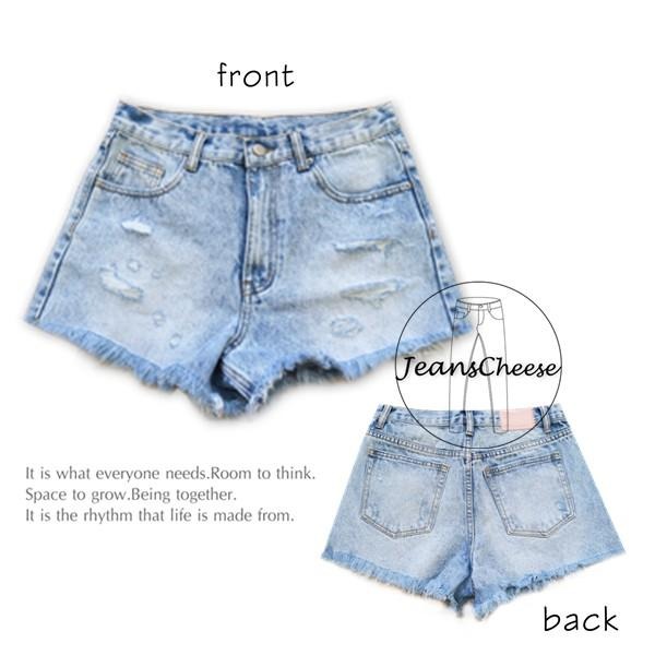 歐美復古高腰挺版 顯瘦提臀 刷白牛仔短褲  個性刷破 抓鬚 牛仔褲 AA風 熱褲 休閒短褲 高腰短褲 #.T5.5559-細節圖8