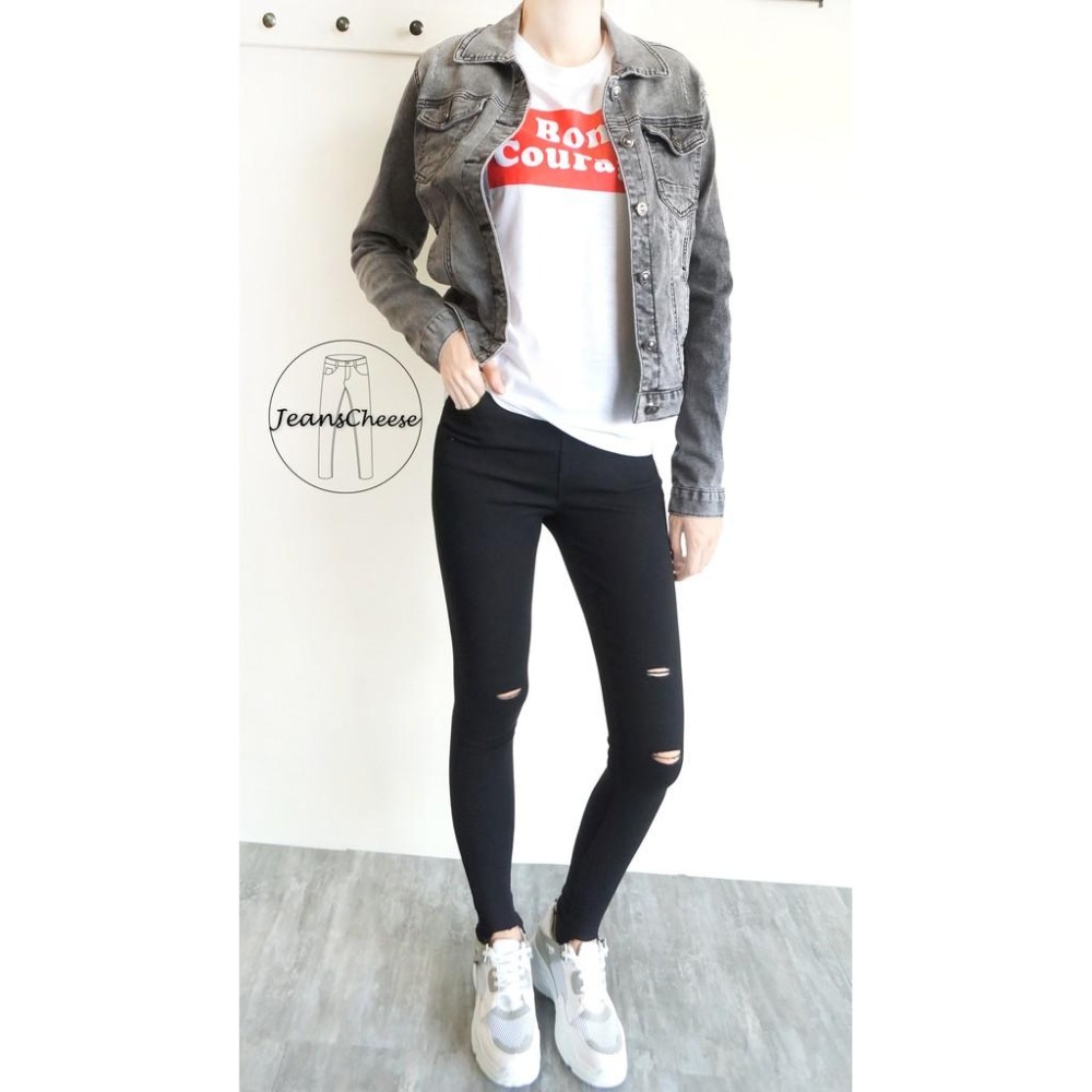 歐美風個性時尚黑灰刷色牛仔外套 刷白細刷破 顯瘦彈性 韓妞必備 百搭 男友風#.O9.1698-細節圖2