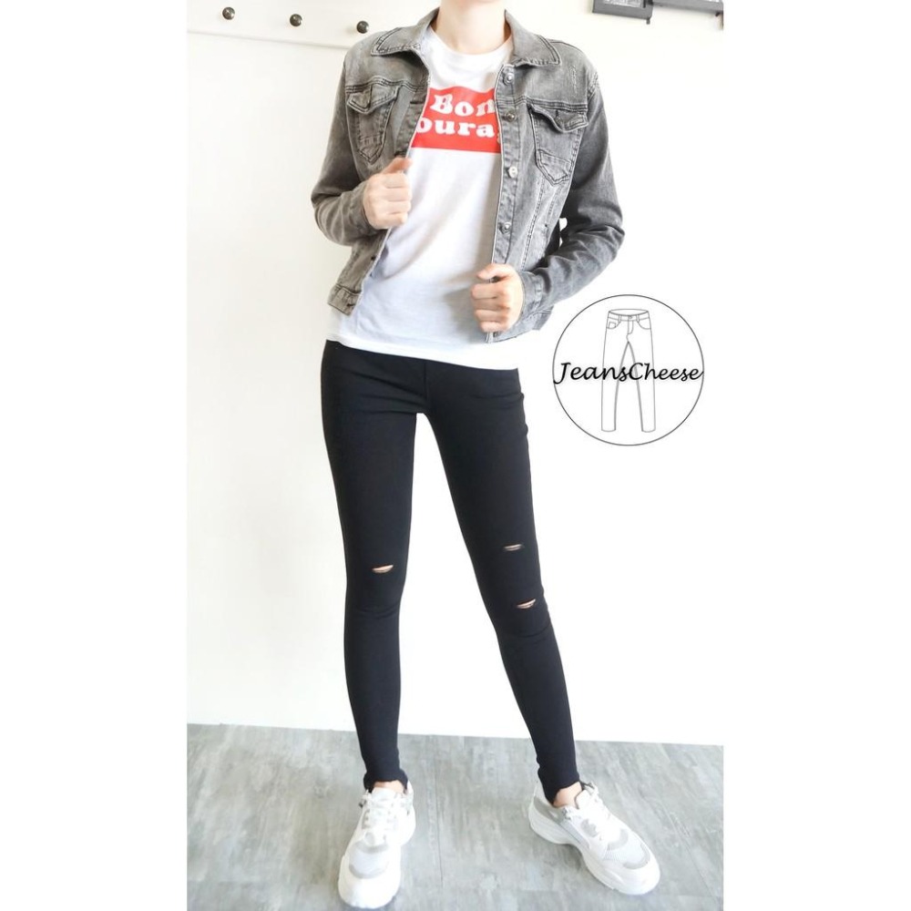 歐美風個性時尚黑灰刷色牛仔外套 刷白細刷破 顯瘦彈性 韓妞必備 百搭 男友風#.O9.1698-細節圖3