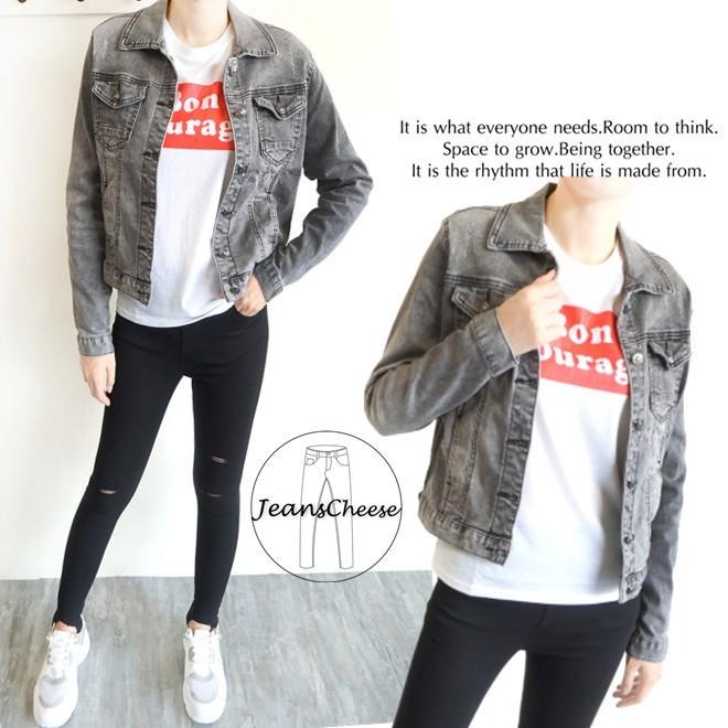 歐美風個性時尚黑灰刷色牛仔外套 刷白細刷破 顯瘦彈性 韓妞必備 百搭 男友風#.O9.1698-細節圖4