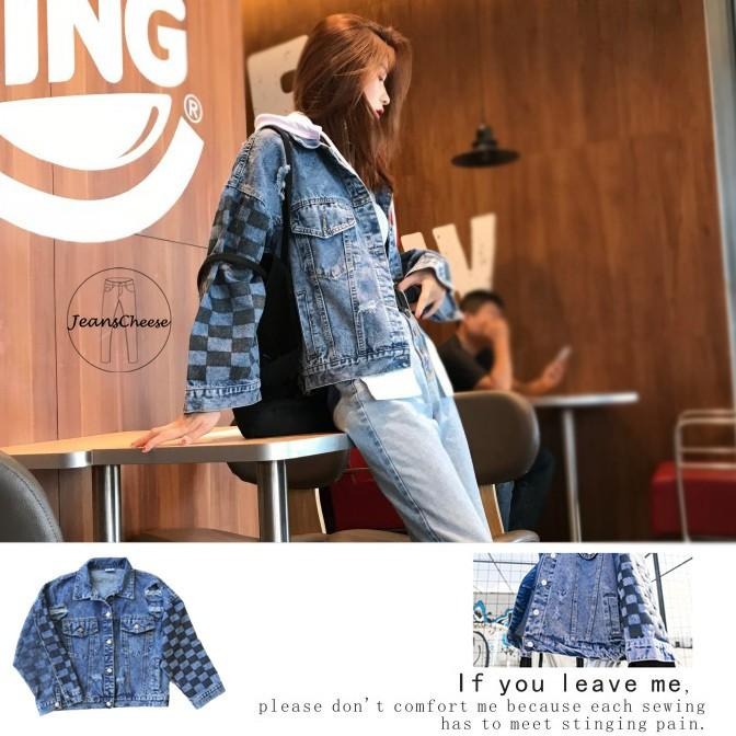 歐美風🏁大口袋⚡街頭BF破洞牛仔外套.ulzzang-細節圖2