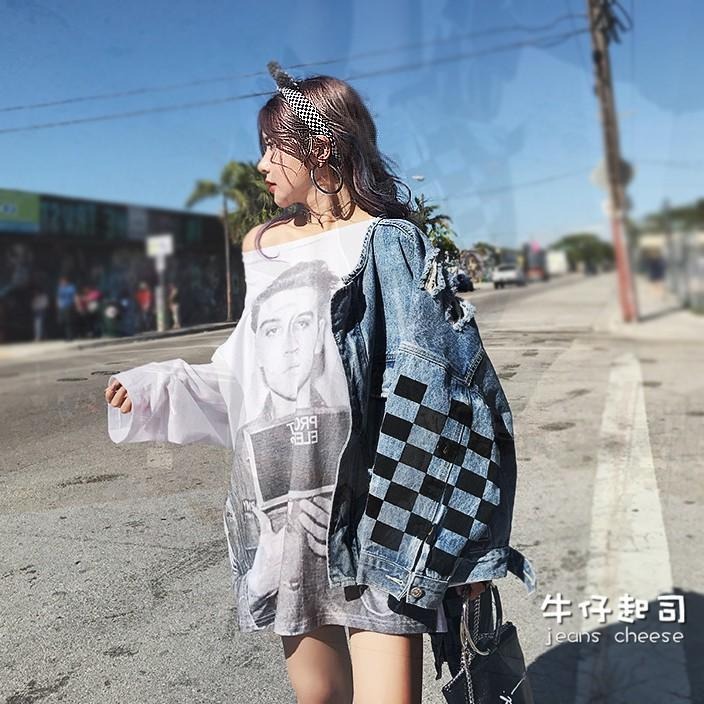 歐美風🏁大口袋⚡街頭BF破洞牛仔外套.ulzzang-細節圖3