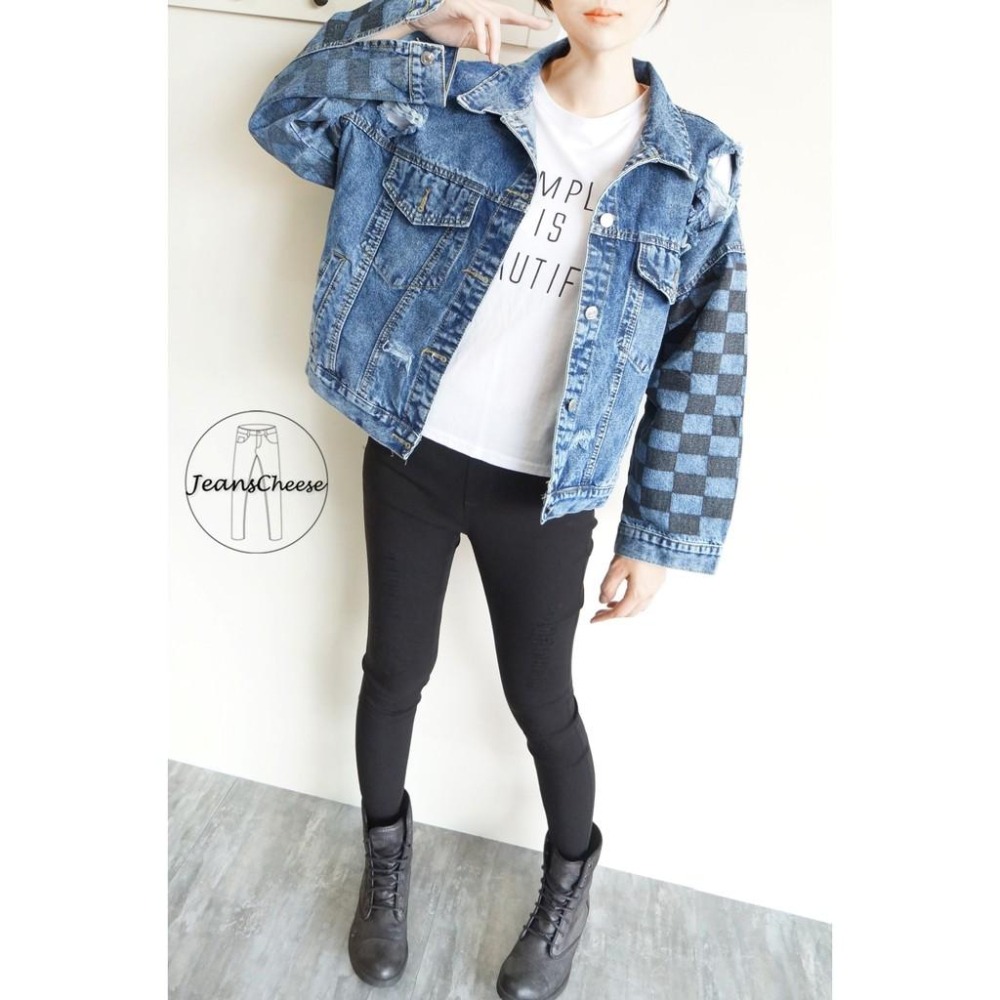 歐美風🏁大口袋⚡街頭BF破洞牛仔外套.ulzzang-細節圖6